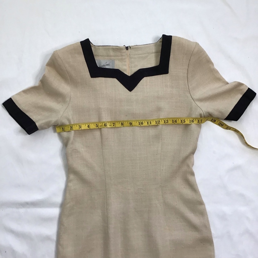Jacqueline Ferrar Vintage Women Cream Black Trim Sheath Dress Square Neck 4 - Picture 8 of 11